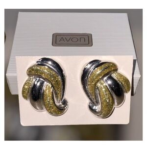 Avon Vintage Silver & Gold Sparkle 1.25” Pierced Post Earrings